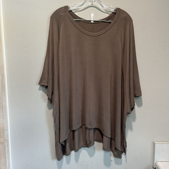 Yee Womens Top Small Oversized Brown Asymmetrical Hem Stretch Comfort - Picture 5 of 7